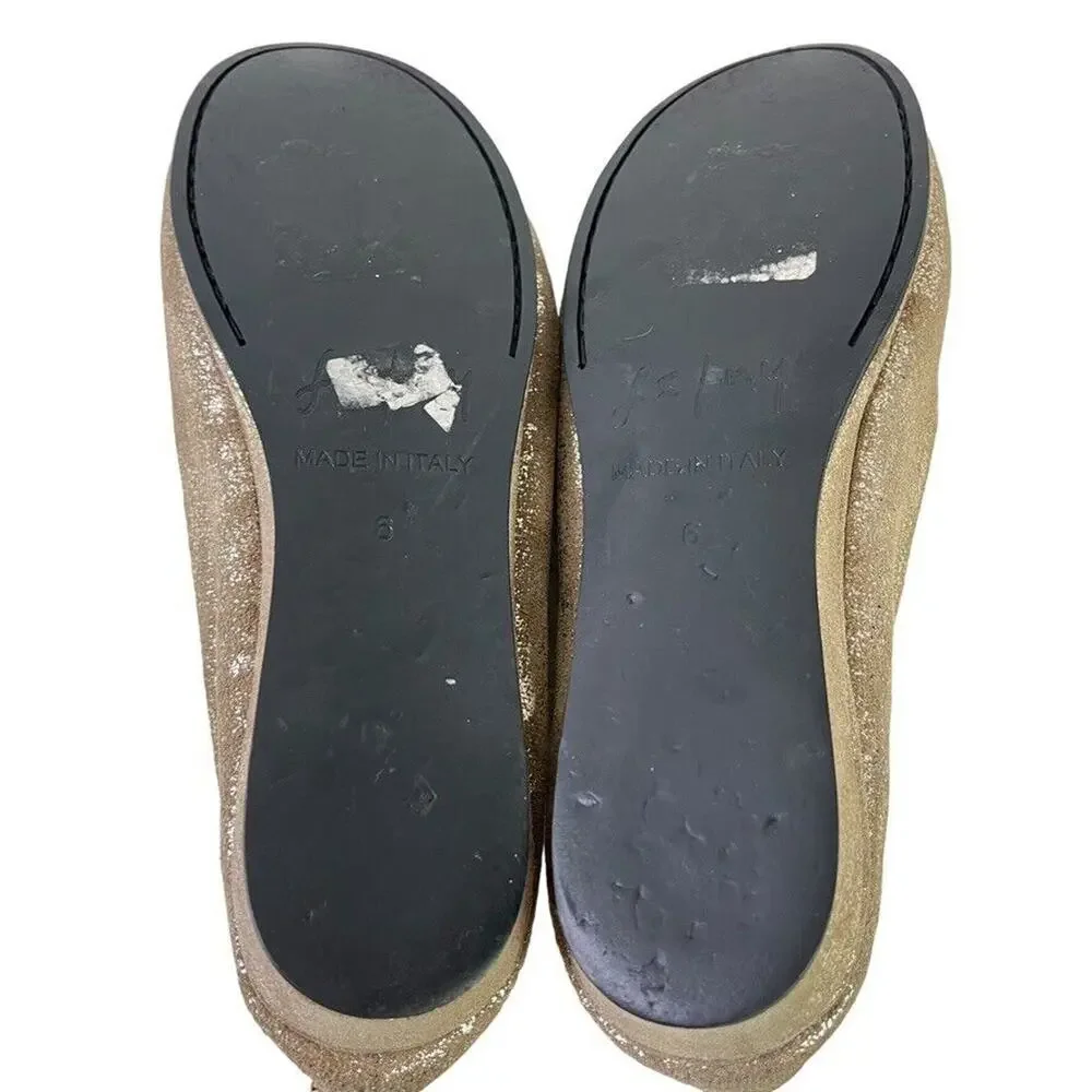 Fs/Ny French Sole Gold Leather Slip On Wedge Loafers Round Toe Womens Shoes sz 6
